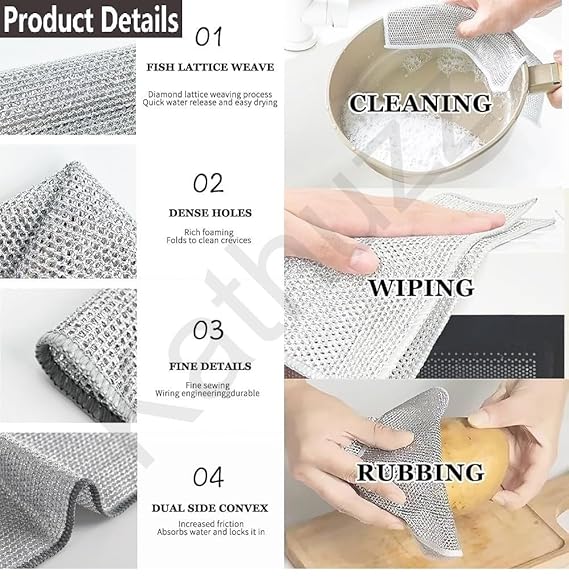 Multipurpose Wire Dishwashing Rags for Wet and Dry Pack of 10