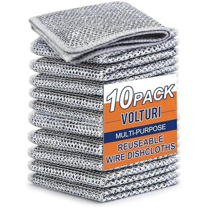 Multipurpose Wire Dishwashing Rags for Wet and Dry Pack of 10